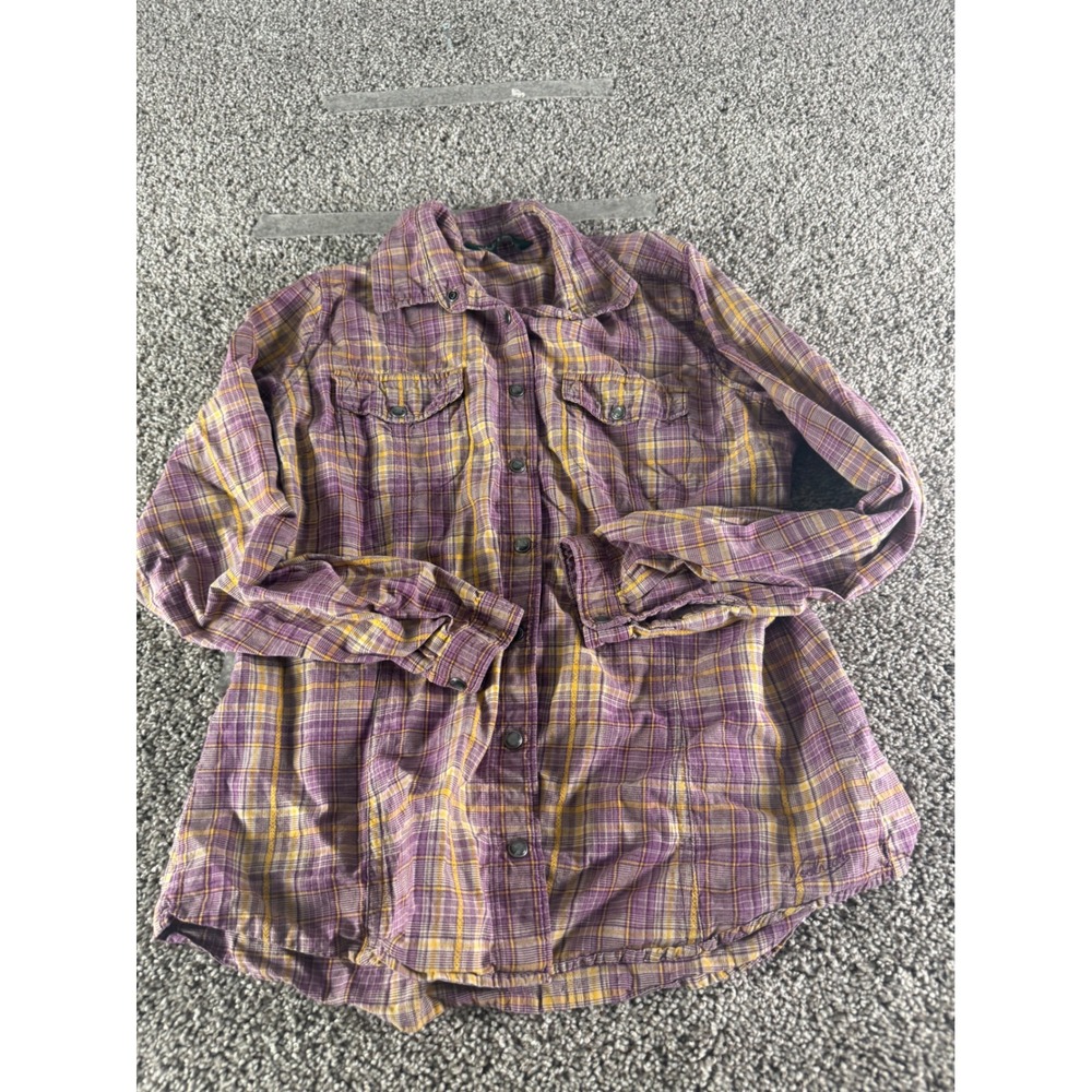 Woolrich Womens Purple Yellow Plaid Button Down Shirt Size Medium Long Sleeve